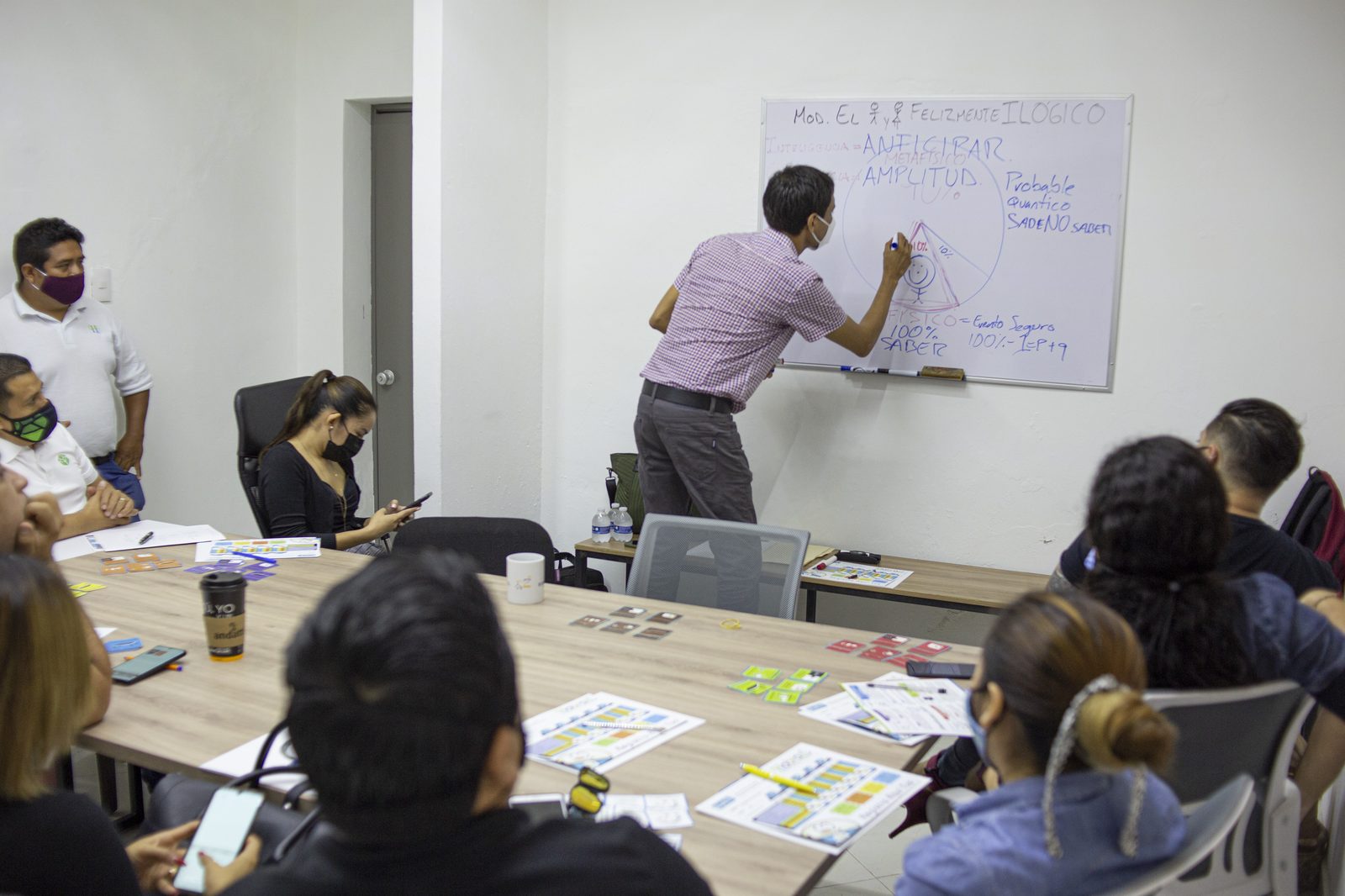 Facilitador escribiendo en el pizarrón durante sesión de Grupo Libera Inmobiliaria